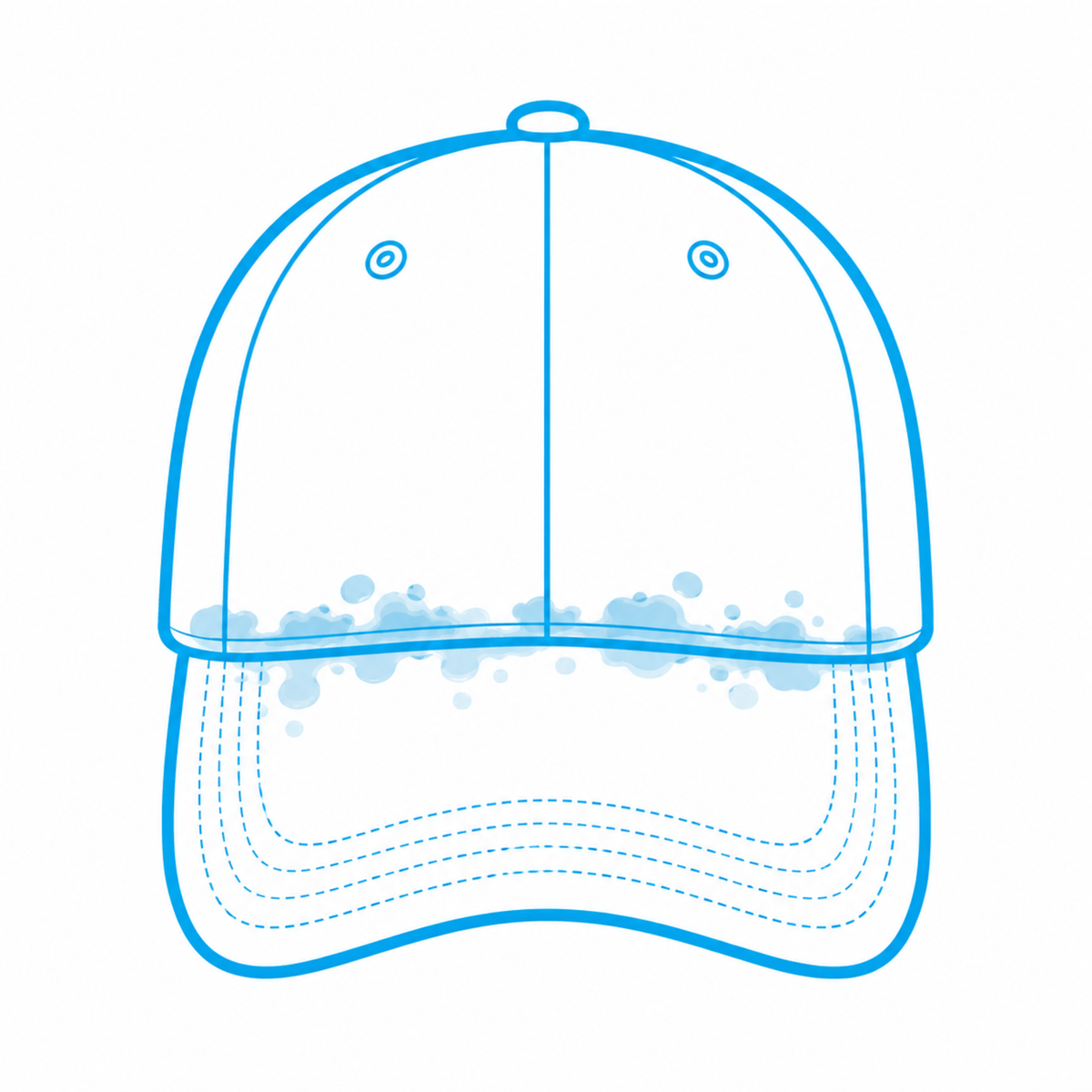 Baseball cap with oily buildup along the brim and crown seam