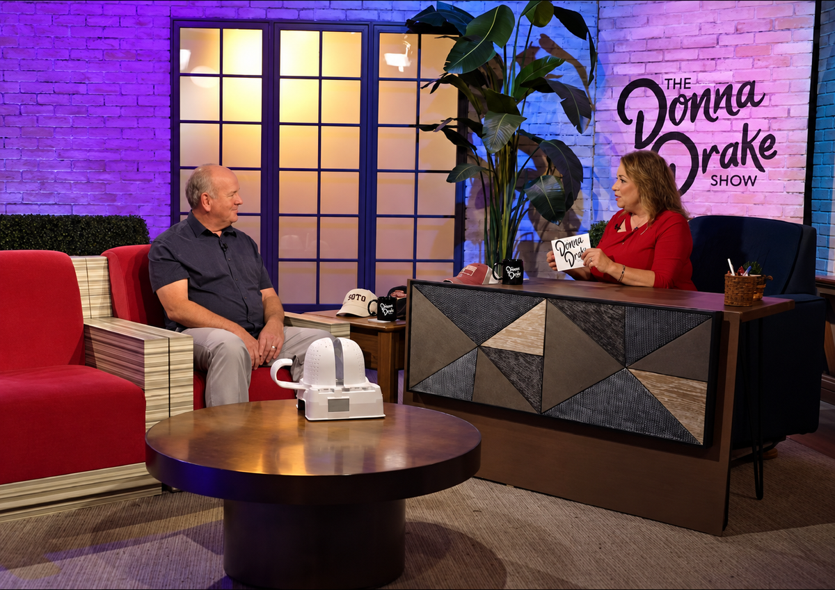Hat Shaper featured on The Donna Drake Show, with the Hat Shaper device displayed during an interview about the product and its story.