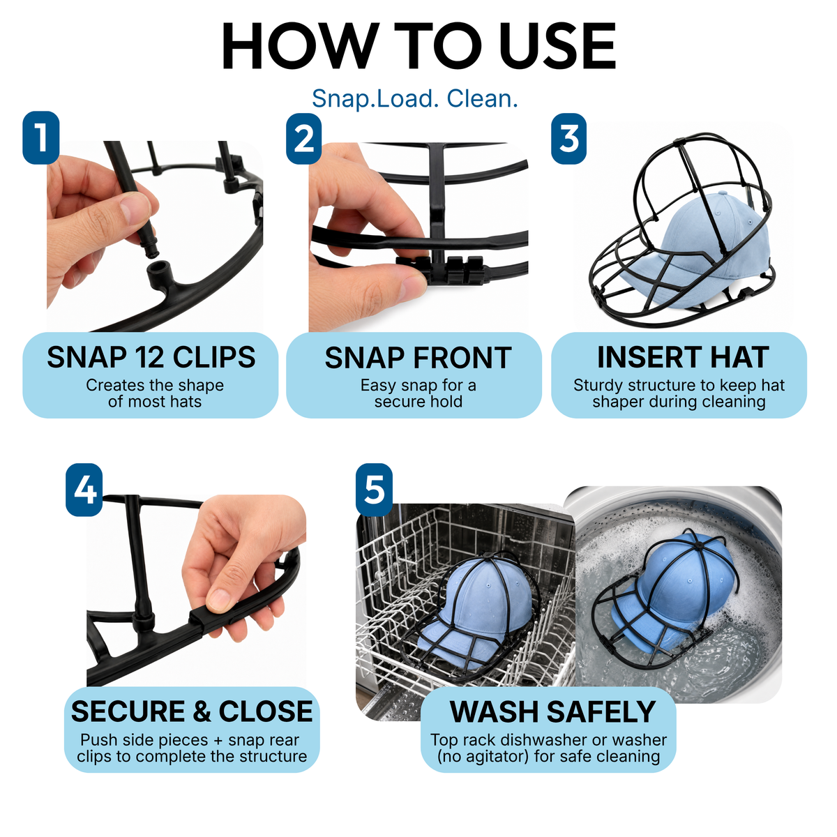 How to use the washing cage to clean hats while helping keep their shape
