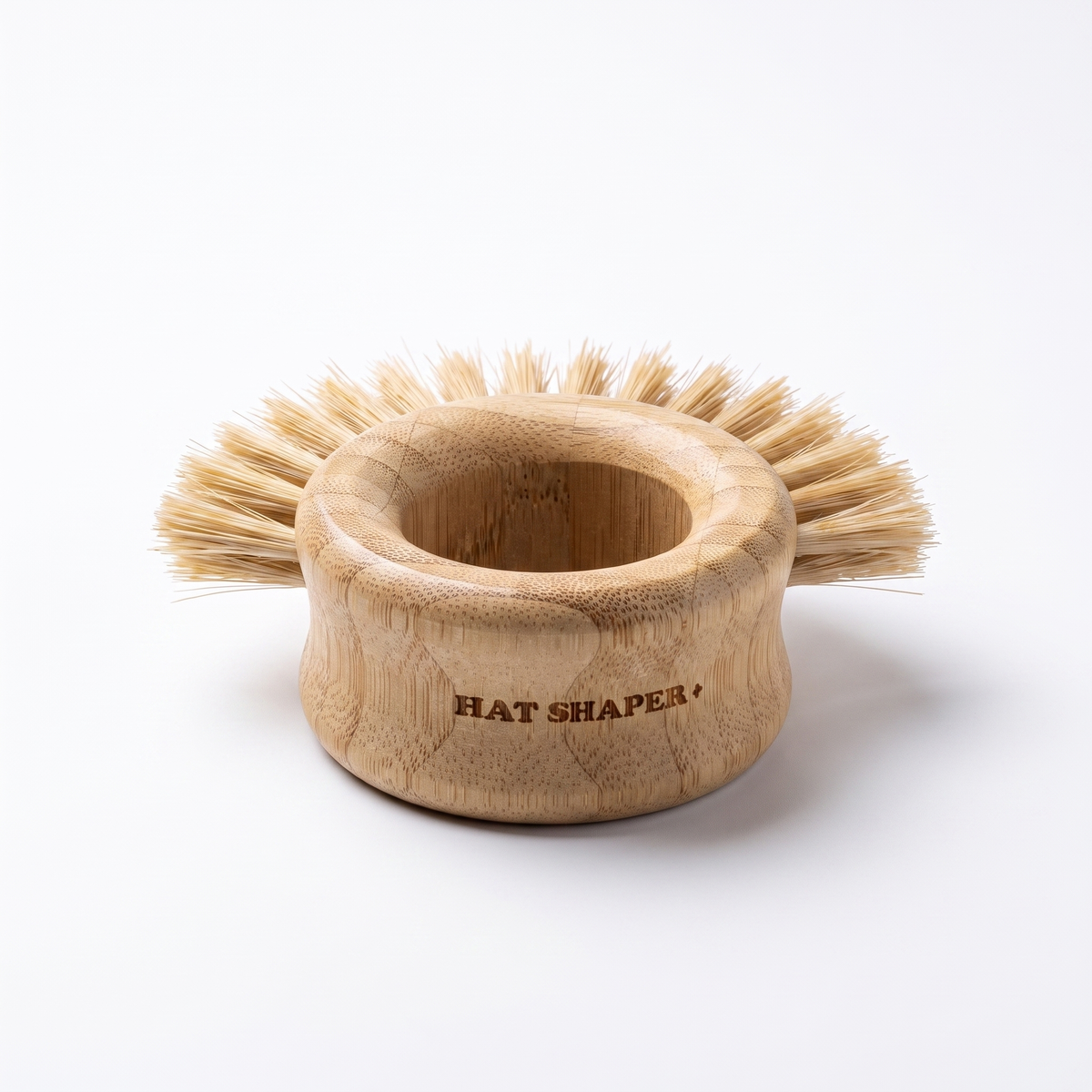 Round hat cleaning brush for gently cleaning sweatbands, seams and hard-to-reach areas inside baseball caps